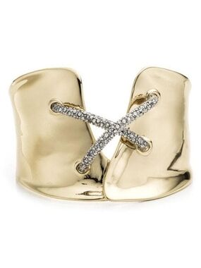 Nwt Light Gold Encrusted Criss Cross Crystal Accent Wide Cuff